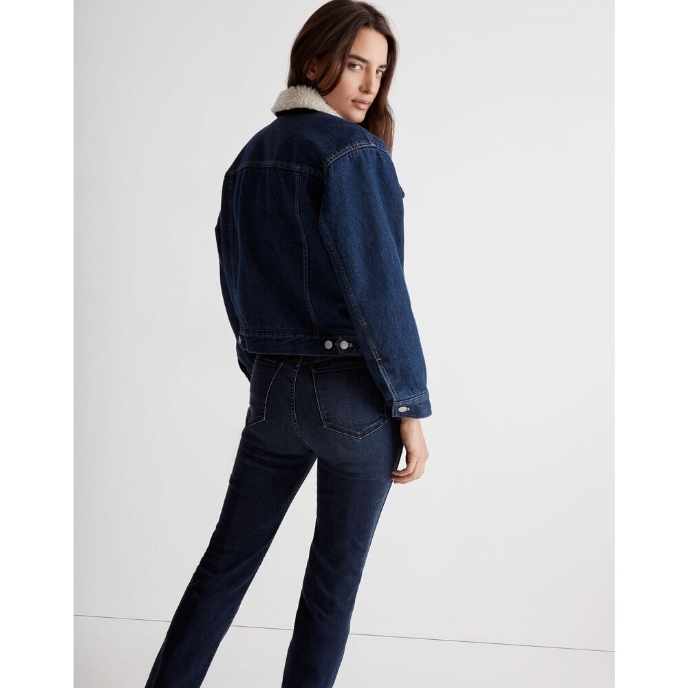 Madewell Cropped Sherpa Denim Trucker Jacket Medium Oversized Western Americana - Picture 14 of 16